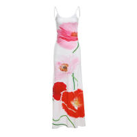BUNO-Vestido Midi de malla con estampado Floral, traje largo con tirantes finos, cintura desnuda, a la moda, para vacaciones en la playa, Verano - details 23