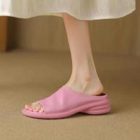 Sandalias de Verano para Mujer de Zapatillas de Cuero Suave Plataforma Cualificada de Suela Suave Rosa - details 0