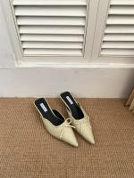 Bolsa de arco de tacón grueso cabeza media zapatillas zapatos de hadas nuevo satén temperamento francés media bandeja zapatos individuales - details 5