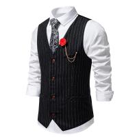 Recién llegado, chaleco Retro de Tweed para hombre, vestido a rayas a la moda, chaleco para traje, chaleco informal Vintage para caballero, accesorios de cadena - details 5