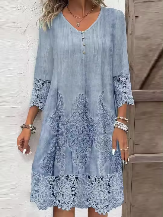 Nuevo vestido de Color sólido Primavera Verano mujer moda cuello pico botón suelto Oficina Casual vestidos mujer bata de vacaciones Mujer - 1