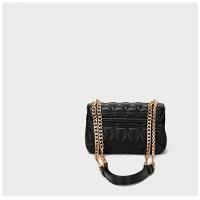Bolso Cruzado de Cadena de Diamante Encordonado Chic Monedero Elegante con Hardware Dorado, Negro, Estilo Retro, Correa Fija, Diseño Relajado - details 1