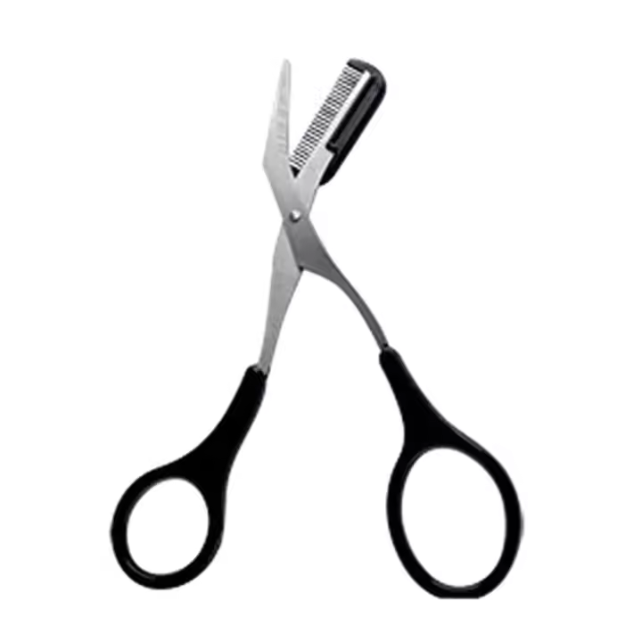 Tijera recortadora de cejas con peine, tijeras de pestañas para mujer y hombre, afeitadora facial de acero inoxidable de seguimiento - 1
