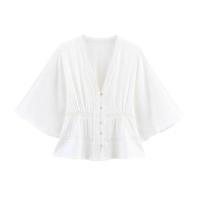 Camisa holgada, sencilla, versátil, con botones y cuello en V para mujer, novedad de verano 2025 - details 1