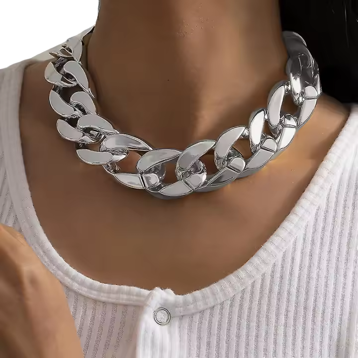 Gargantilla de cadena de eslabones cubanos estilo punk, dorada, ligera, gruesa, ovalada, con eslabones, joyería llamativa de hip hop. - 1