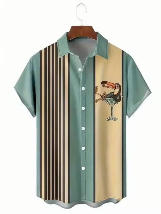 Camisa hawaiana Vintage Casual Shorts, Tops, Camisa clásica de solapa diaria, Ropa suelta de verano para hombres, Manga corta - 1