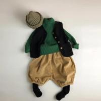 Suéteres de invierno para niños y niñas, jersey corto a cuadros liso, prendas de punto de cuello alto, ropa para niños - details 15