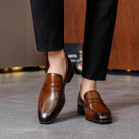 Primera capa de cuero de vaca, zapatos perezosos de un pedal, zapatos casuales de cuero, mocasines. - details 16