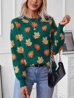 Jersey de punto con patrón de hoja de arce para mujer, jersey de cuello redondo, Top de otoño e invierno, nuevo - details 3
