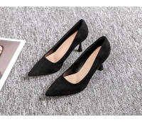 Tacones altos de mujer 2025 nuevo verano negro tacones delgados punta puntiaguda boca ligera gamuza profesional temperamento versátil solo zapatos de mujer - details 16