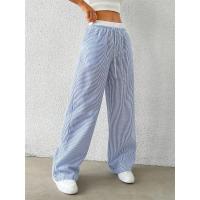 Pantalones de pierna ancha tejidos a rayas informales para mujer Otoño Invierno 2024 pantalones informales elegantes de longitud completa ropa Y2K ropa de calle - details 5