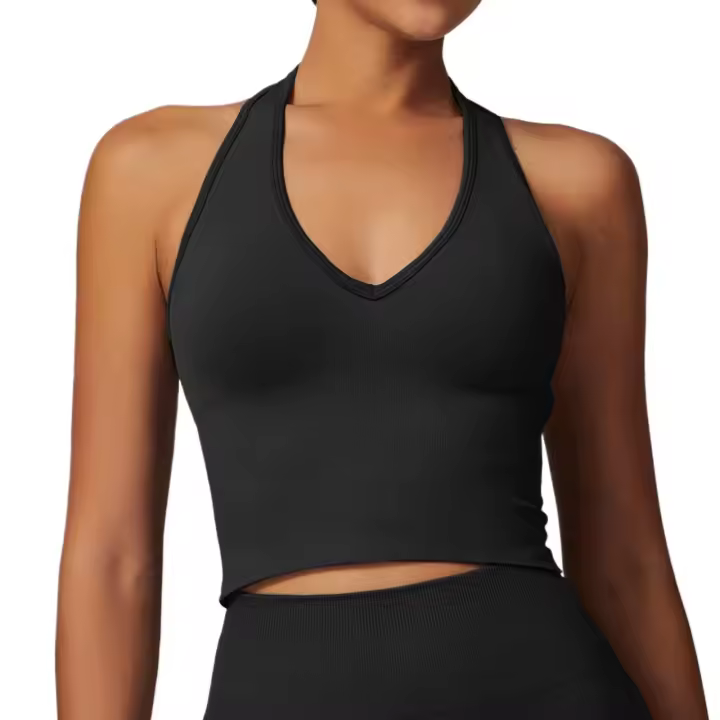 Sujetador deportivo con cuello colgante, ropa interior deportiva sin costuras, sujetador con espalda abierta, Top de Yoga para Fitness, soporte para mujer, Top corto de entrenamiento para gimnasio - 1