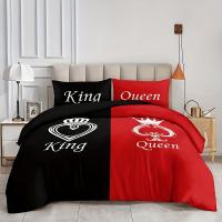 Juego de 3 piezas de cobertores de edredón, juego de ropa de cama con patrón de corona negra y roja, funda de edredón suave - details 3