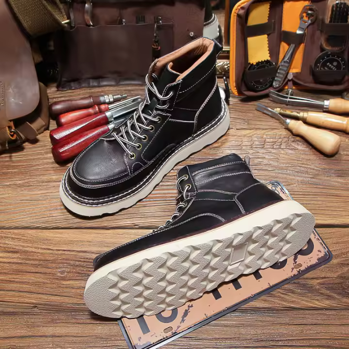 Botas de hombre de alta gama, estilo herramienta, de cuero vacuno de primera capa. - 1
