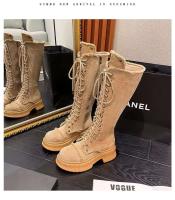 Botas de mezclilla hasta la rodilla para mujer con tacones puntiagudos y gruesos y bordado clásico para mayor resistencia al deslizamiento. - details 6