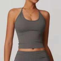 Top deportivo tipo halter sin mangas, ajustado, top corto de yoga para mujer, top de yoga sin espalda con sujetador incorporado y ajuste ceñido. - details 6