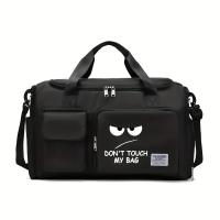 1 pieza, bolso de viaje de un solo hombro con estampado de patrón Don't Touch My Bag, bolso cruzado de gran capacidad para hombres y mujeres, correa de hombro ajustable, plegable y liviana, adecuado para uso en gimnasio, deportes, viajes y personas mayore - details 0