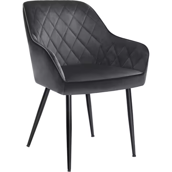 Silla de comedor, Sillón, Silla tapizada con reposabrazos, Asiento de 49 cm de Ancho, Patas metálicas, Forro de terciopelo, Carga de 110 kg, para dormitorio, salón, Gris LDC088G01 - 1