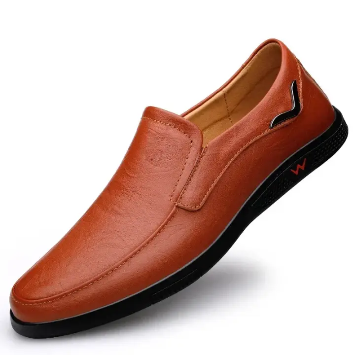 Zapatos de hombre hechos a mano, zapatos de cuero de negocios, mocasines con suela de goma, zapatos informales sin cordones para hombre, zapatos de trabajo y oficina, zapatos de vestir planos negros - 1