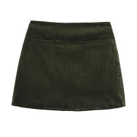Minifalda de pana vintage para mujer, falda acampanada de cintura alta, elegante informal para oficina, otoño e invierno - details 0