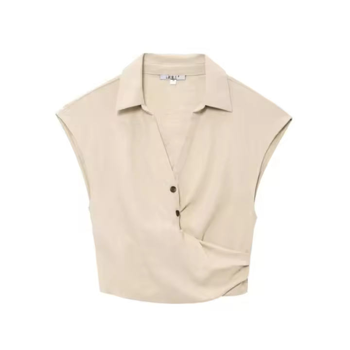 - Conjunto de falda con top con hebilla sin mangas, solapa plisada, mezcla de lino, temperamento, novedad de verano de estilo coreano - 1