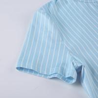 2025 camisas de manga corta a rayas azules para mujer, camisetas informales ajustadas con cuello vuelto y botones, camisetas básicas de verano - details 2