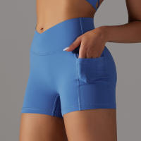 Hamidou-pantalones cortos de gimnasio cruzados para mujer, pantalones cortos de Yoga con bolsillos, mallas de entrenamiento para mujer, pantalones cortos de cintura alta, realce de glúteos - details 0