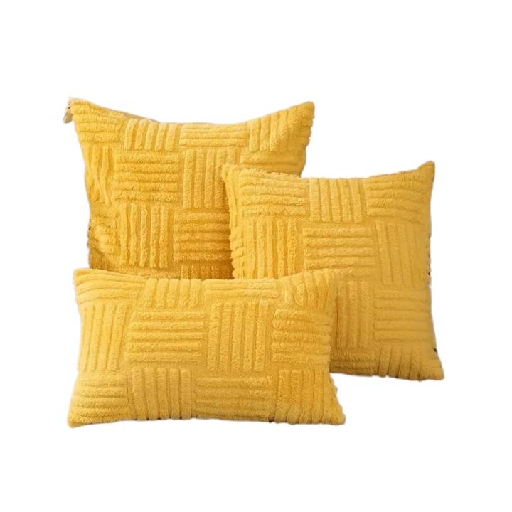 1 Uds. Fundas de almohada bohemias de piel sintética de felpa, amarillas, funda de cojín decorativa suave y esponjosa de lujo, funda de almohada para sofá, cama