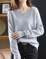 Suéter de punto de Cachemira y lana merina para mujer, camisa de manga larga con cuello en V, jersey, ropa de otoño, Top - details 1