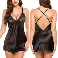 Ropa de dormir Sexy de encaje de seda sin mangas picardías con cuello en V, camisón transparente, ropa interior de talla grande, conjunto de Tanga - details 4