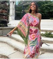 BUNO-Vestido Midi con borla y hombro Diagonal para mujer, cintura elegante, ahuecado, asimétrico, dobladillo Irregular, Vestido de noche de fiesta de verano - details 1