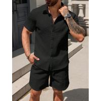 temu shein Camisa y pantalones cortos sueltos informales de manga corta para hombre - details 3