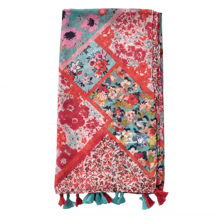 Bufanda bohemia grande para mujer, bufandas florales ligeras, chal para la cabeza, otoño, invierno y primavera - 1