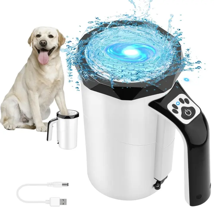 Limpiador de patas de perro automático recargable, taza de lavado de patas de perro, limpiador de patas de mascota portátil 2 en 1 con cepillo de silicona suave, 7,4 V de alta potencia - 1