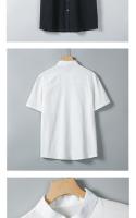 Camisa de gran tamaño para hombres de manga corta 2025 nueva camisa de media manga de algodón y lino camisa de cuello alto casual color sólido camisa de manga corta para hombres - details 4