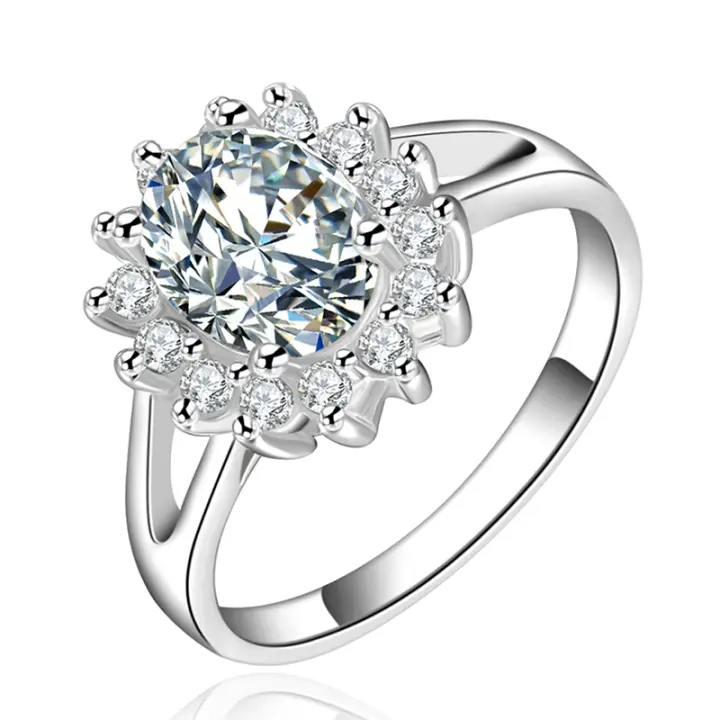 Anillo de Plata de Ley 925 para mujer, sortija de cristal de circonita con flores, joyería de moda, regalos - 1