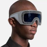 Gafas de sol de gran tamaño a la moda de una pieza para hombre, gafas de sol Punk exageradas con cuentas Sier, gafas de sol para mujer - details 0