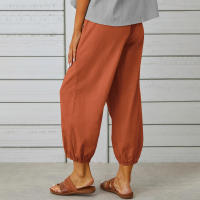 Pantalón holgado de lino y algodón con botones para mujer, pantalón ancho con nueve puntos, cintura alta, novedad - details 0