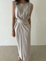 Vestido Vintage de moda versión coreana para mujer, Túnica de verano para oficina madura, sin mangas, Color sólido, temperamento, Vestido suave - details 11