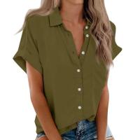 Blusa lisa de manga corta para mujer, camisa informal de un solo pecho, de moda - details 2