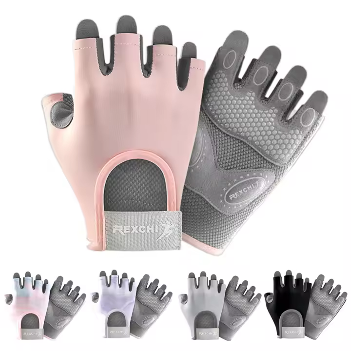 1 par de guantes de ciclismo mujeres fitness guante gimnasio pesas yoga bodybuilding entrenamiento fino transpirable antideslizante medio dedo guante - 1