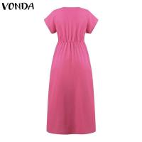 VONDA, vestido con volantes para mujer, verano 2025, vestido veraniego de Color sólido, Vestidos de playa con cuello en V, bata holgada informal bohemia de gran tamaño - details 8