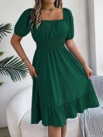 Elegante Vestido de Verano 2024 para Mujeres Cuello Cuadrado Corto Mangas Cortas con Volante - details 15