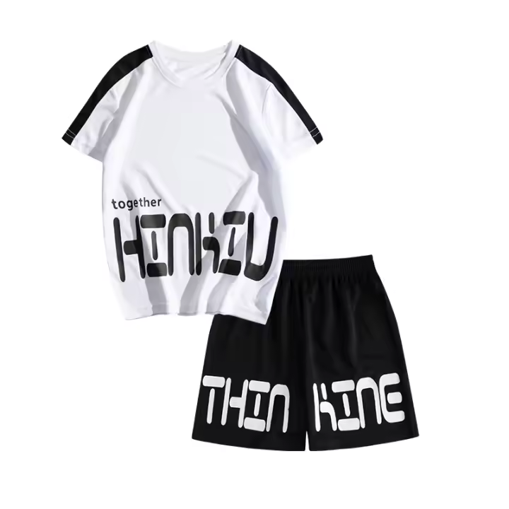 Conjunto de ropa y pantalones cortos de secado rápido para niños, ropa deportiva informal, estampado de texto, Verano - 1