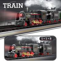 Tren de vapor clásico vintage, tren eléctrico de batería, locomotora de ferrocarril, juguetes de tren con rociador de agua, luz y sonido - details 5