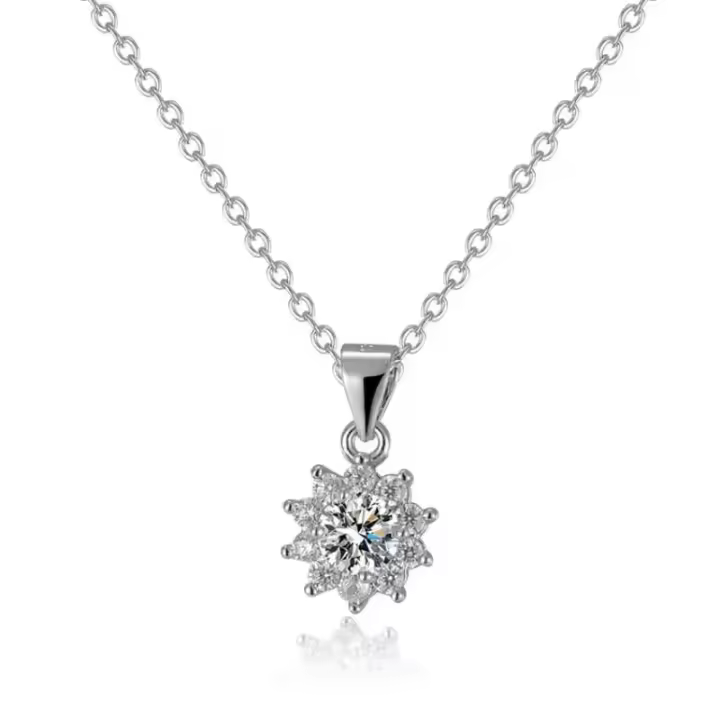 Collar de moissanita de Color D de 0,5 quilates auténtico para mujer, collar de plata de ley S925 con forma de copo de nieve y sol, joyería, regalo exquisito - 1