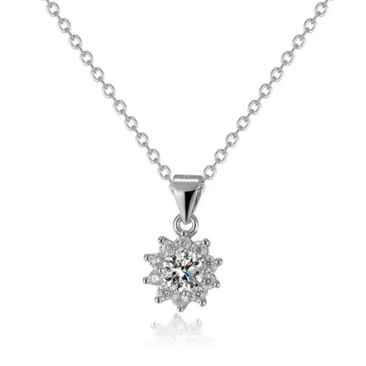 Collar de moissanita de Color D de 0,5 quilates auténtico para mujer, collar de plata de ley S925 con forma de copo de nieve y sol, joyería, regalo exquisito - 1