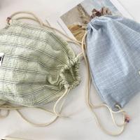 Bolso con cordón a cuadros coreanos Vintage, mochila ligera Y2k estética a cuadros, mochilas escolares informales para estudiantes Harajuku para senderismo - details 3