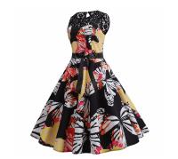 Lace patchwork summer women a line elegant vintage party dress with belt - details 76