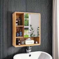 Gabinete de Espejo de baño montado en la Pared, botiquín de Ahorro de Espacio de bambú, gabinete de Pared sobre Inodoro con Puerta de Espejo y Estante Ajustable (Nogal) - details 26